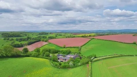 Fields and Farms from a drone, Devon, England,  Europe Stock Footage 241496805