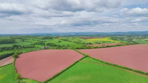 Fields and Farms from a drone, Devon, England,  Europe Stock Footage 241496826