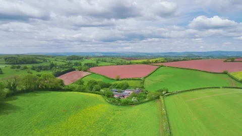 Fields and Farms from a drone, Devon, England,  Europe Stock Footage 241496970