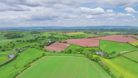 Fields and Farms from a drone, Devon, England,  Europe Stock Footage 241497024