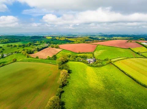 Fields and Farms from a drone Devon England United Kingdom Europe 스톡 사진