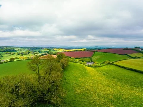 Fields and Farms from a drone Devon England United Kingdom Europe Stock Photos
