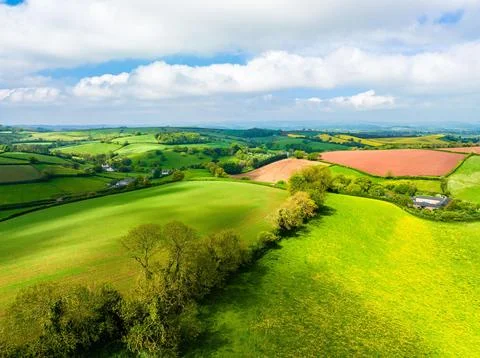 Fields and Farms from a drone Devon England United Kingdom Europe Stock Photos