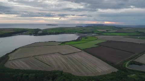 Fields and Farms from a drone, Monk Haven Beach, Pembrokeshire, Haverfordwest Stock Footage 250971061