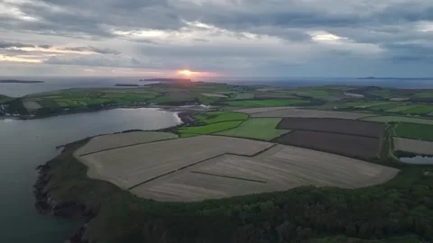Fields and Farms from a drone, Monk Haven Beach, Pembrokeshire, Haverfordwest Stock Footage 250971218