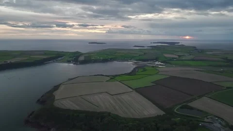Fields and Farms from a drone, Monk Haven Beach, Pembrokeshire, Haverfordwest Stock Footage 250971287