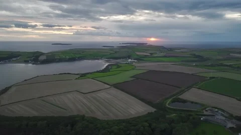 Fields and Farms from a drone, Monk Haven Beach, Pembrokeshire, Haverfordwest 動画素材 250971329