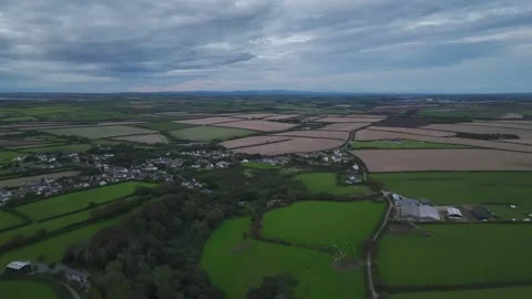 Fields and Farms from a drone, Monk Haven Beach, Pembrokeshire, Haverfordwest Stock-Footage 250971396