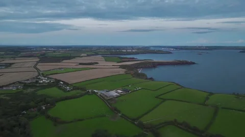Fields and Farms from a drone, Monk Haven Beach, Pembrokeshire, Haverfordwest Stock Footage 250971426
