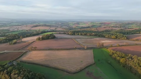 Fields and Farms at evening sun from a drone Torbay, Totnes, Devon, England Stock-Footage 318623356