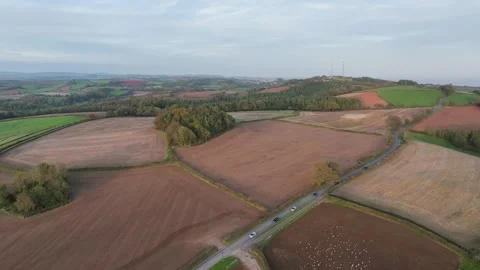 Fields and Farms at evening sun from a drone Torbay, Totnes, Devon, England Stock-Footage 318623361