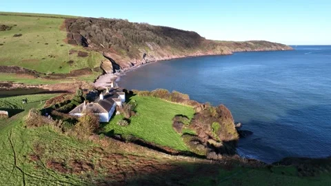 Fields and Farms over Man Sands from a drone, Brixham, Kingswear, Devon, UK 스톡 동영상 229504440