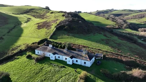 Fields and Farms over Man Sands from a drone, Brixham, Kingswear, Devon, UK Stock Footage 229546859