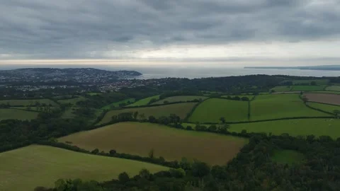 Fields and Farms over Torquay and Paignton from a drone, Devon, England Stock Footage 249773928