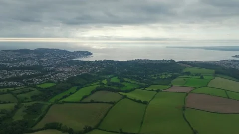 Fields and Farms over Torquay and Paignton, Devon, England Stock Footage 250477224