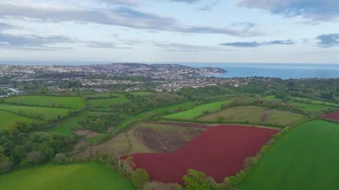 Fields and Farms over Torquay from a drone, Devon, England, Europe Stock-Footage 274715593