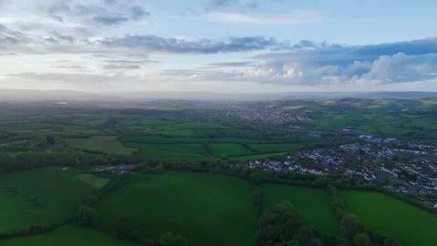 Fields and Farms over Torquay from a drone, Devon, England, Europe Видео 274715617