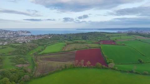 Fields and Farms over Torquay from a drone, Devon, England, Europe Stock Footage 274715618