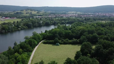 Fields and forest near the river top view Stock Footage 155892652