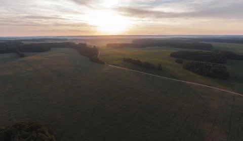 Fields and forests at sunset. Stock Photos