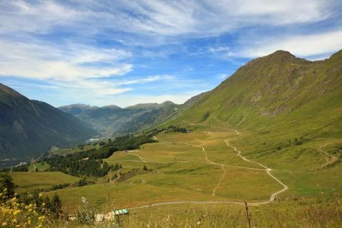 Fields and meadows in alps. Stock-Fotos