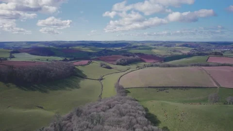 Fields and Meadows over English Village, Devon, England, Europe 動画素材 173816422