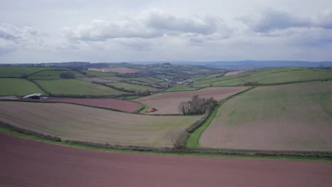 Fields and Meadows over Labrador Bay and Ness Cove Beach from a drone, Devon Stock Footage 174715194