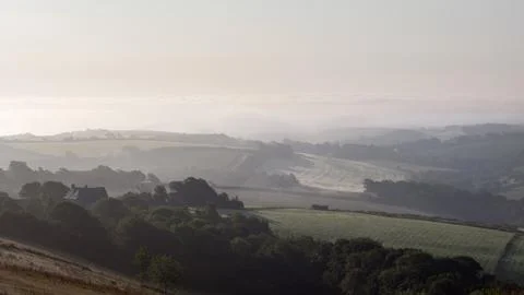 Fields and meadows in south cornwall at sunrise Stock Photos