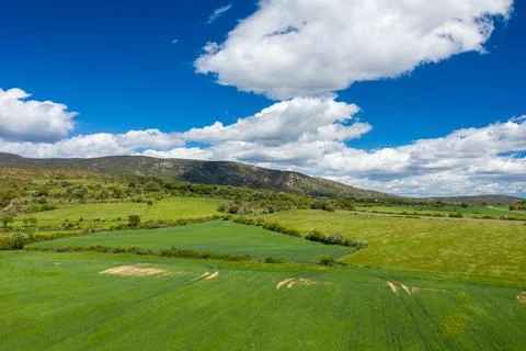The fields and mountains around Bierge Stock Photos