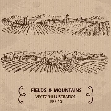 Fields and Mountains Stock Illustration