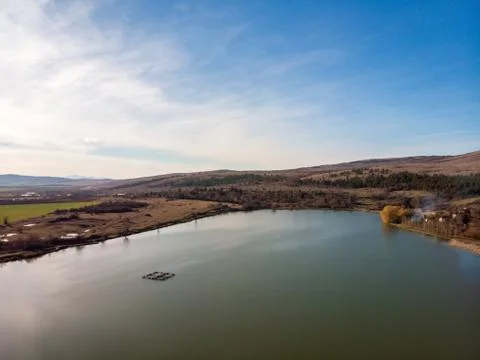 Fields and ponds near Sofia, Bulgaria region. View from above. Foto stock