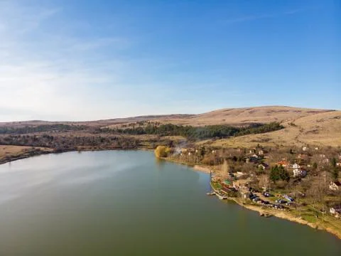 Fields and ponds near Sofia, Bulgaria region. View from above. Stock Photos