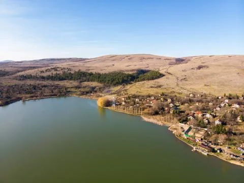 Fields and ponds near Sofia, Bulgaria region. View from above. Stock Photos