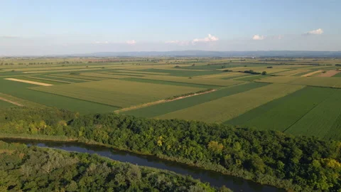 Fields And River Aerial View Rural Landscape Stock Footage 135960324