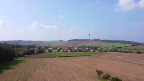 Fields and village on the outskirts Stock Footage 171389918
