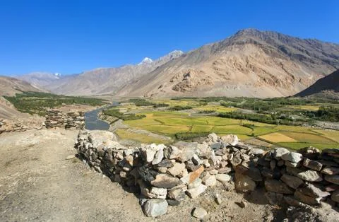 Fields aroun Panj river Stock Photos