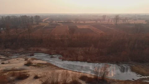 Fields by countryside landscape during late autumn Stock Footage 89898871