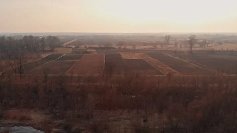 Fields by countryside landscape during late autumn Stock Footage 89898969