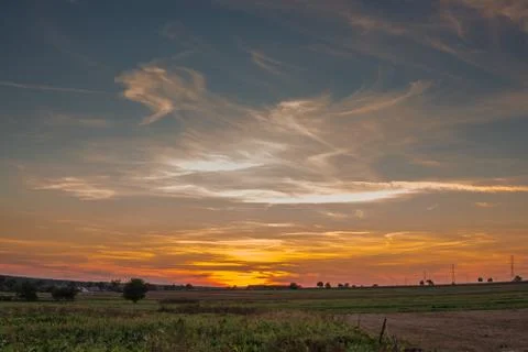 Fields during magic sunset Stock Photos