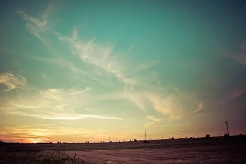 Fields during magic sunset Stock Photos
