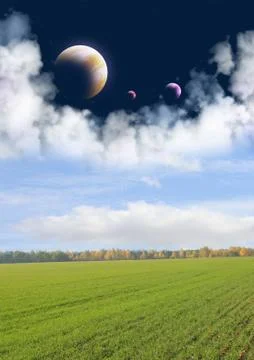 Fields of a far planet Stock Illustration