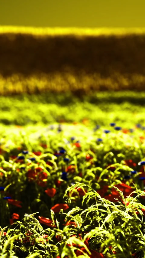 Fields of flowers bloom under bright sunlight during summer days in nature Stock Footage 336170836