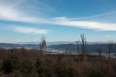 Fields, hills, forests and civilization in Germany Stock Photos