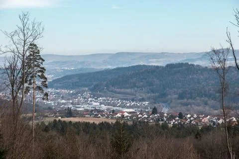 Fields, hills, forests and civilization in Germany Stock Photos