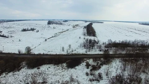 Fields, hilly terrain, Creek. quadrocopter Stock Footage 73095064