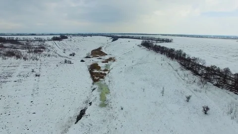 Fields, hilly terrain, Creek. quadrocopter Stock Footage 73095524