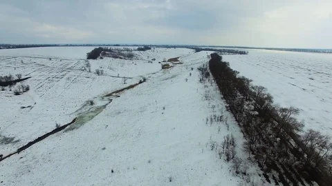 Fields, hilly terrain, Creek. quadrocopter Stock Footage 73095551