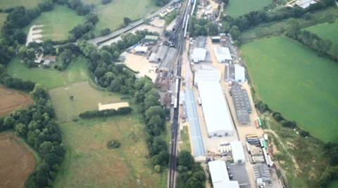 Fields &amp; Indsutrial Fly-Over Stockbeeldmateriaal 8557648