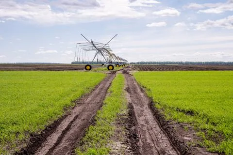 Fields with an irrigation system Stock Photos