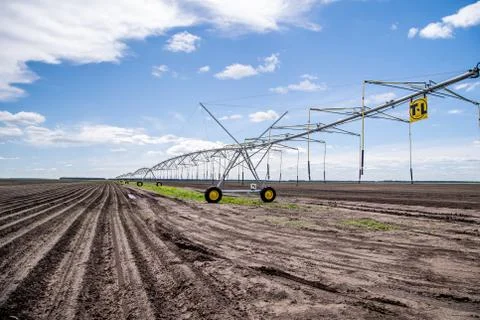 Fields with an irrigation system Stock Photos